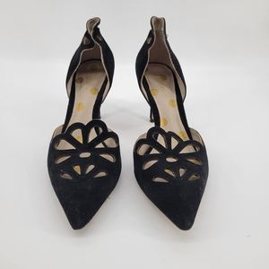 Boden black suede laser cut heels size 38